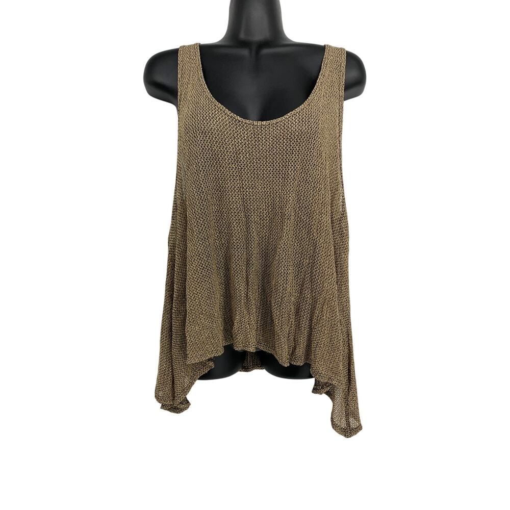 VTG 90s Swim Cover Up Tank Top Womens One Size Gold Metallic Mesh